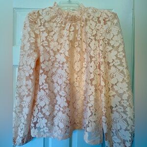 Long sleeve lace blouse pastel peach color size S